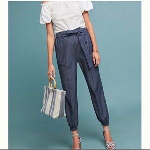 Anthropologie Globetrotter Chambray Tie Elastic Waist Jogger Pants Size Small
